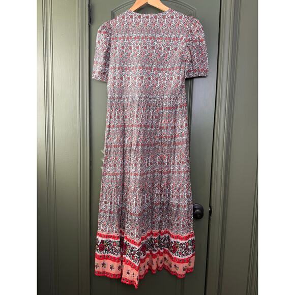 NWT Ro's Garden Daphne Midi Floral Resort Boho Cotton Dress Red Peach Aix XS - Picture 4 of 7